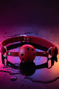 Bâillon boule percée Discrétion Alive BDSM rouge sangle simili cuir réglable 41-59 cm diamètre 4,5 cm trous ventilation unisexe