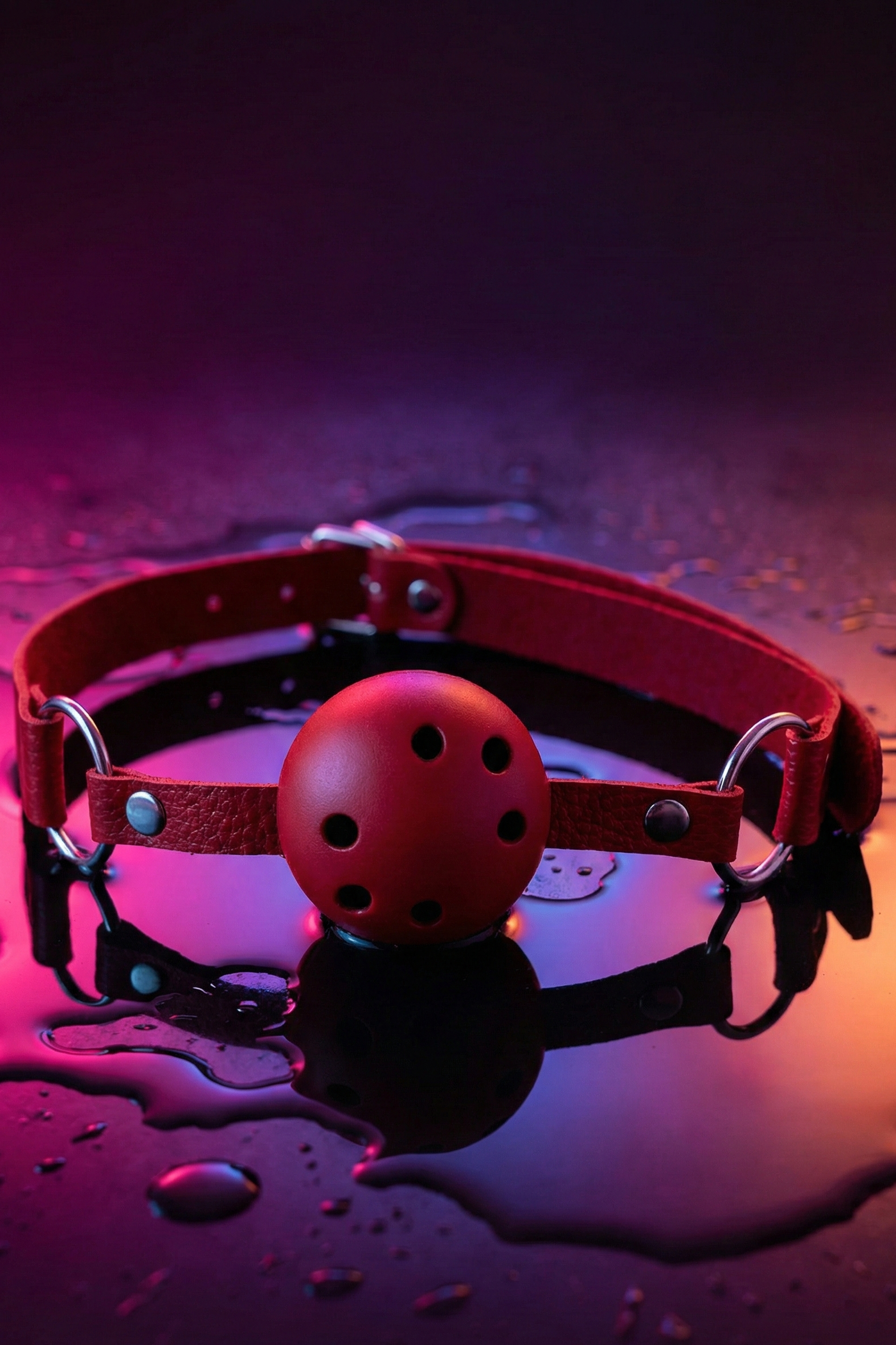 Bâillon boule percée Discrétion Alive BDSM rouge sangle simili cuir réglable 41-59 cm diamètre 4,5 cm trous ventilation unisexe