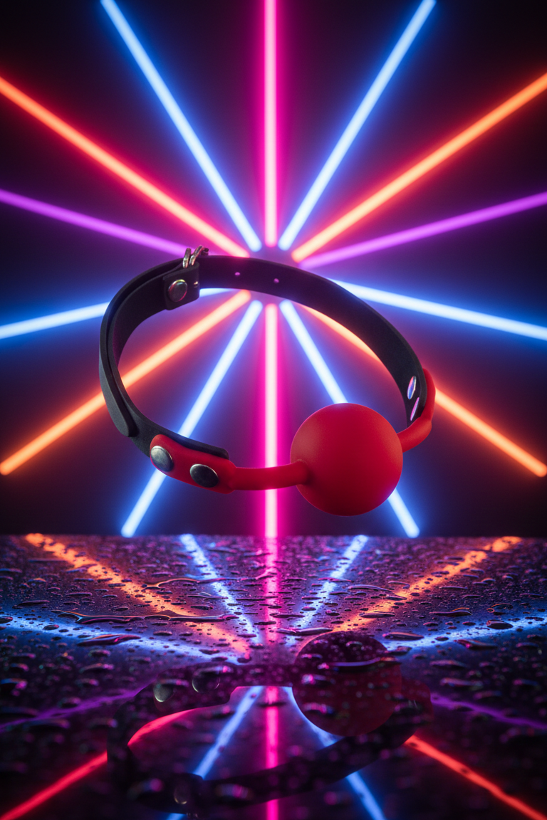 Bâillon boule silicone 100% Fetish Tentation rouge noir sangle polyuréthane réglable 42-57 cm diamètre 4 cm sans phtalates BDSM