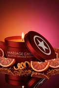 Bougie de massage érotique Ouch! orange sanguine 50g en boîte métal rouge, se transforme en huile tiède soyeuse, sans phtalates