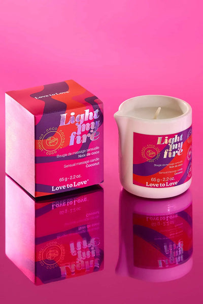 Bougie massage noix de coco Light My Fire Love To Love 97% naturel beurre karité patchouli vanille testé dermatologiquement 65 g fabriquée France incompatible préservatifs latex