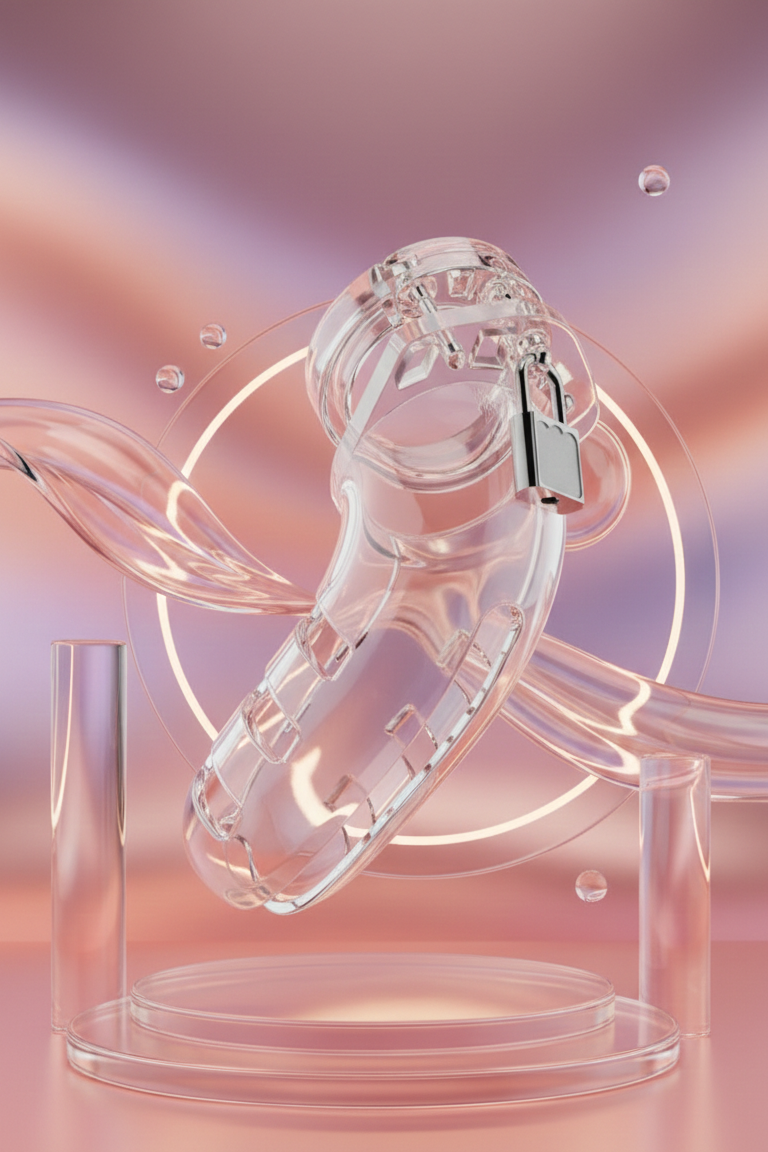 Cage chasteté 14 cm ManCage polycarbonate transparent 4 anneaux Ø 5-6,5 cm cadenas métal plastique 359 g sans phtalates BDSM