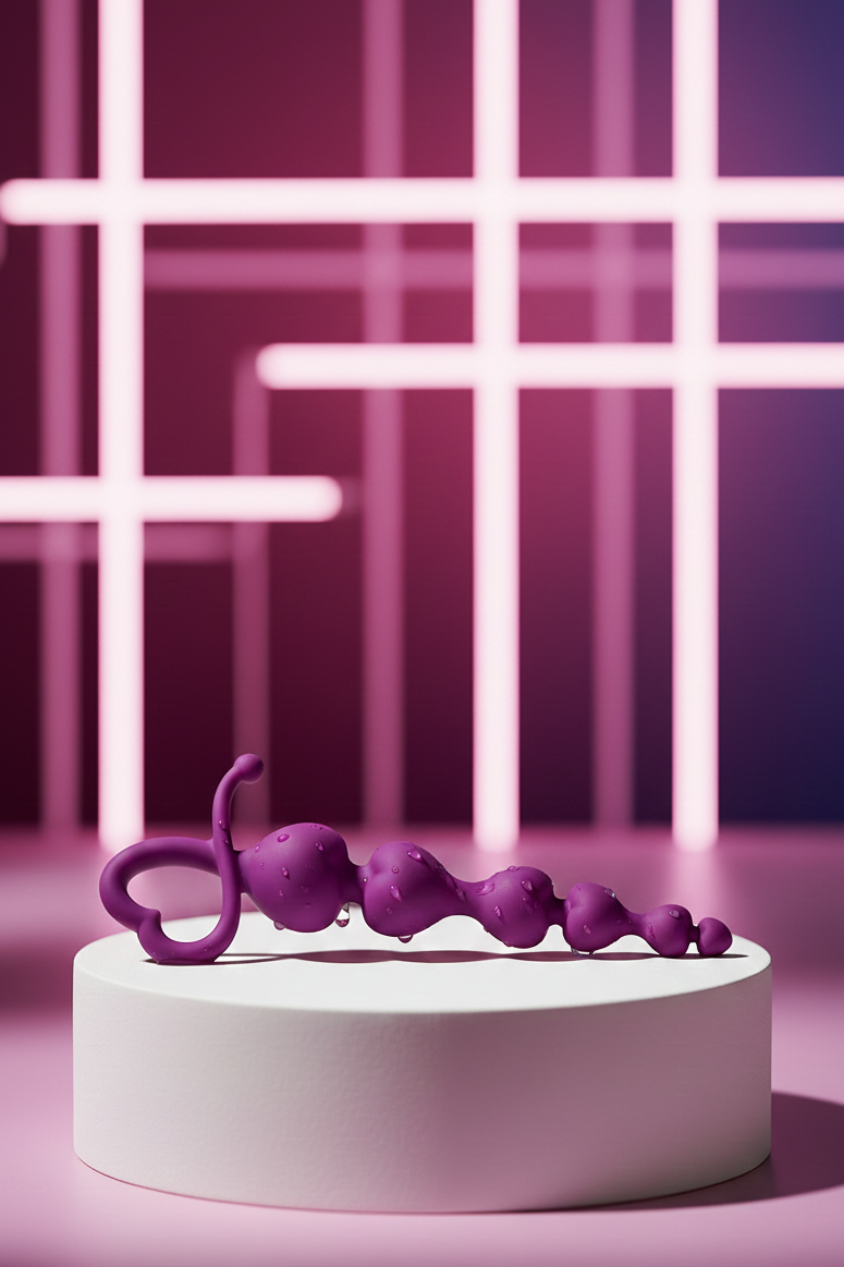 Chapelet plug anal Go Pearl Alive silicone souple perles progressives stimulation anale violet 18 cm