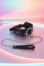 Set collier laisse chaîne BDSM Fetish Tentation polyuréthane noir O-ring argenté collier 4,4 cm laisse 114 cm réglable 28-36 cm unisexe domination