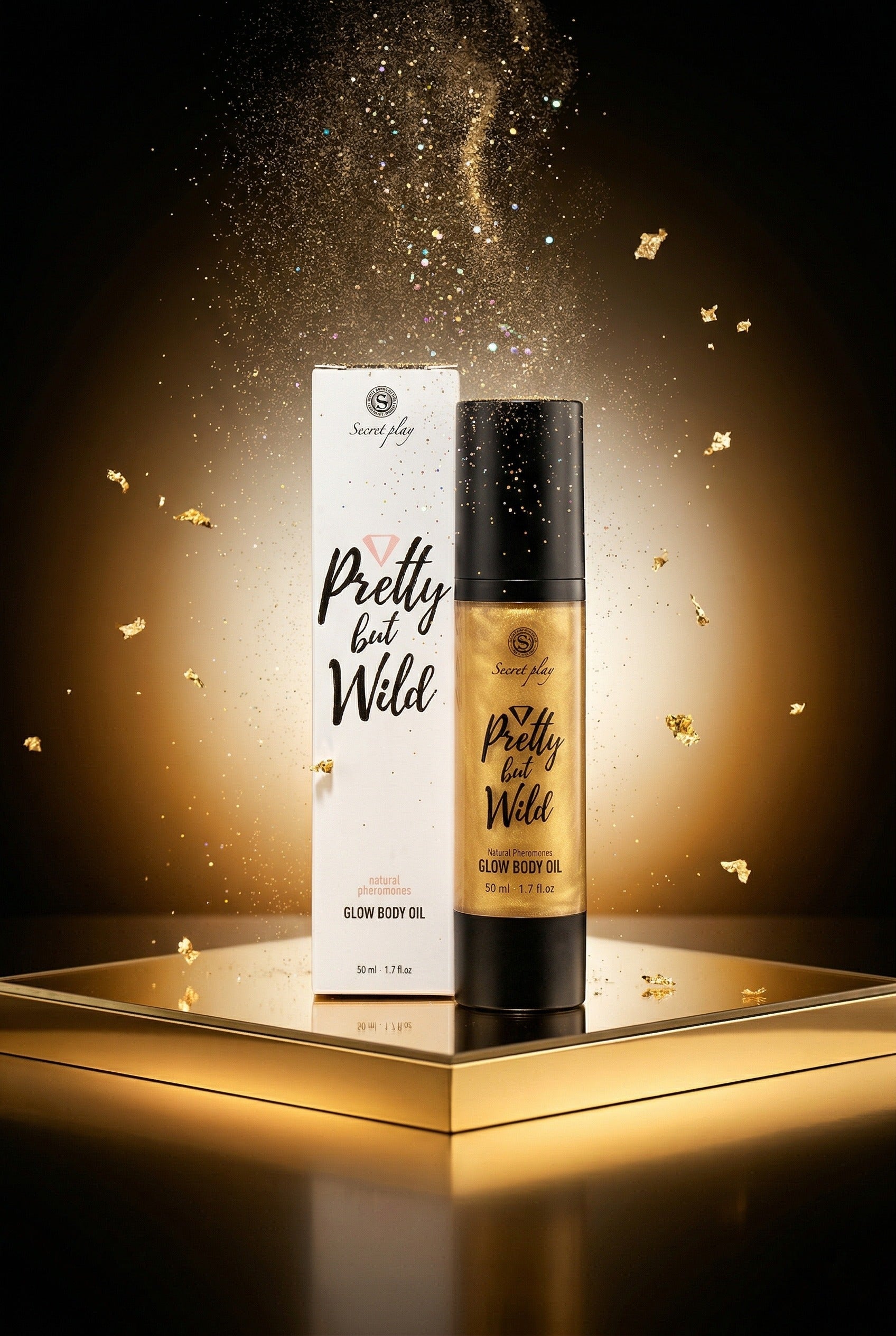 Huile corporelle illuminatrice Glow Body Oil Secret Play Pretty But Wild effet doré perlé anticellulite guarana romarin fucus vitamine E 50 ml airless fabriquée Espagne base végétale