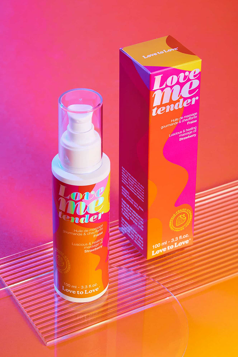 Huile de massage chauffante Love me Tender Love to Love effet thermique fraise vanille glycérine base naturelle 100 ml embrassable fabriquée France massages sensuels