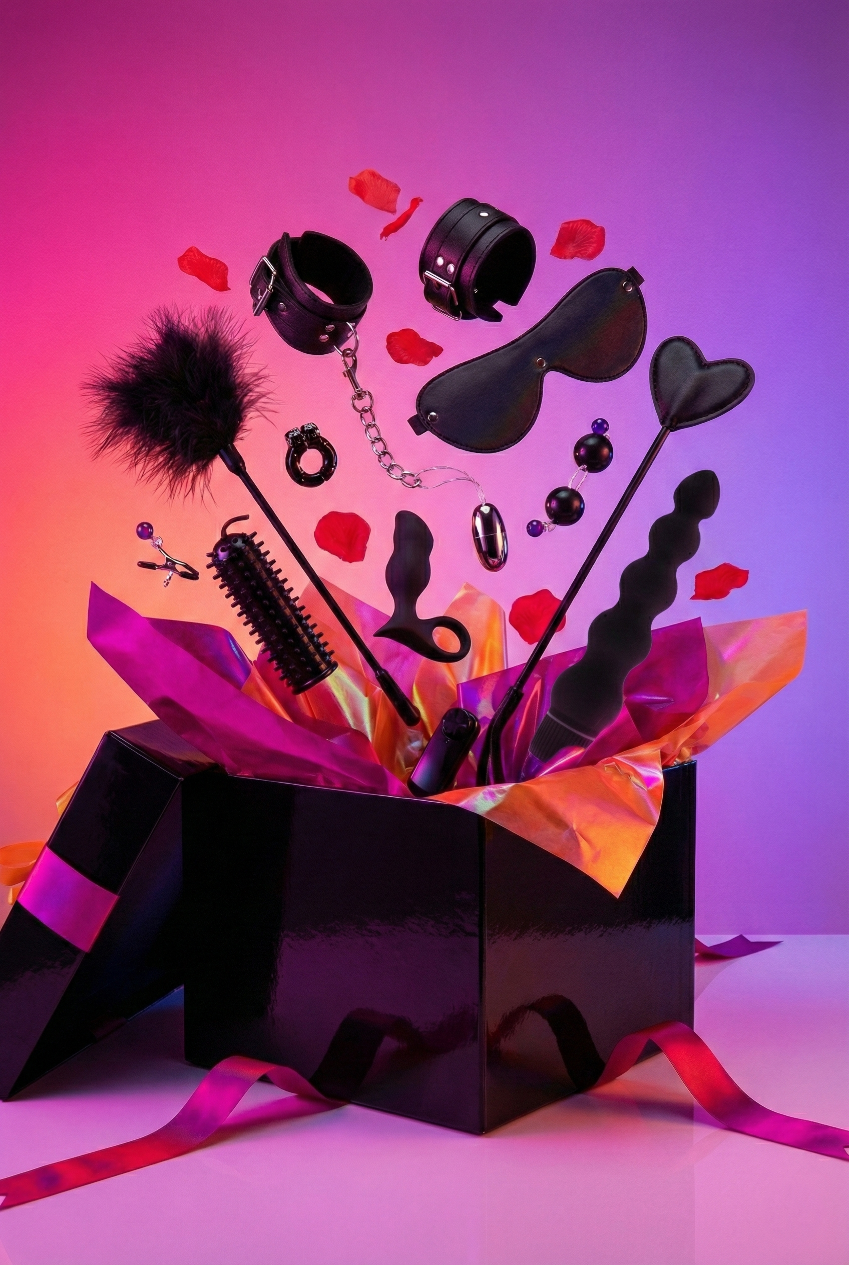 Coffret Lovetoy Starter ToyJoy 11 accessoires érotiques, menottes, bandeau, plug anal, vibromasseur, œuf vibrant, boules de Geisha, tapette BDSM, initiation couple