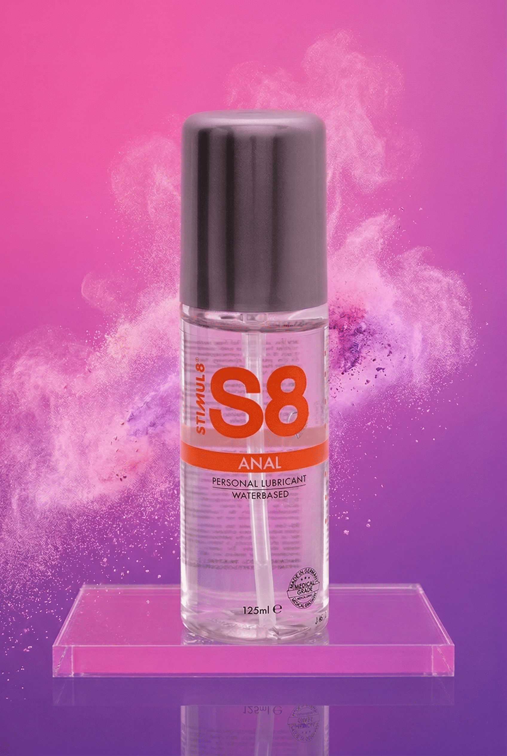 Lubrifiant anal base eau S8 Stimul8 certifié qualité médicale sans parfum longue durée 125 ml fabriqué Allemagne compatible sextoys préservatifs