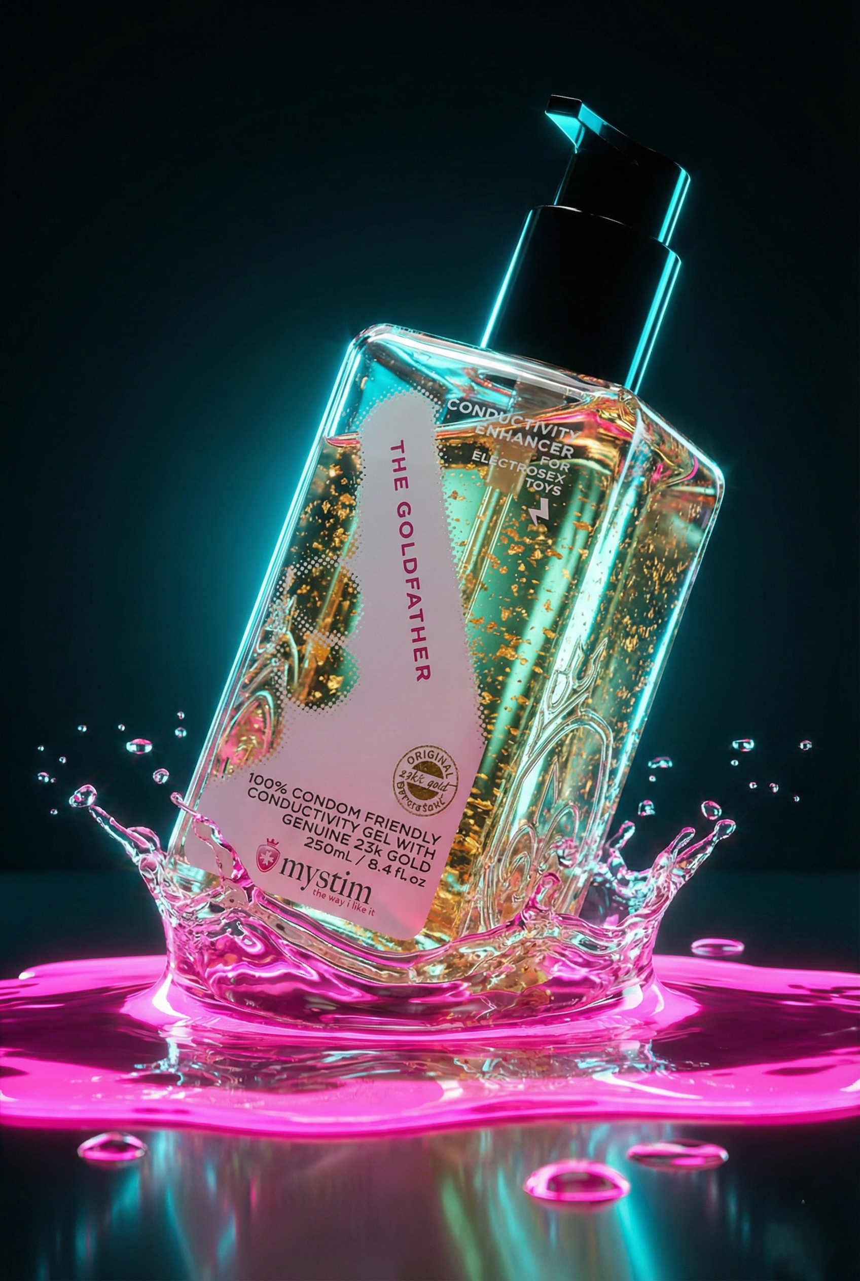 Lubrifiant conducteur Goldfather Mystim gel électro-stimulation particules or 23 carats 250 ml compatible préservatifs fabriqué Allemagne
