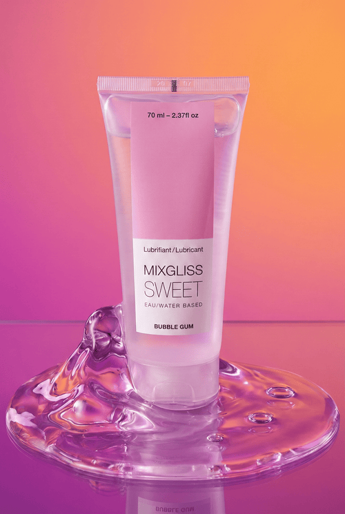 Lubrifiant base eau bubble gum Sweet Mixgliss 70 ml fabriqué France parfumé longue durée compatible préservatifs sextoys