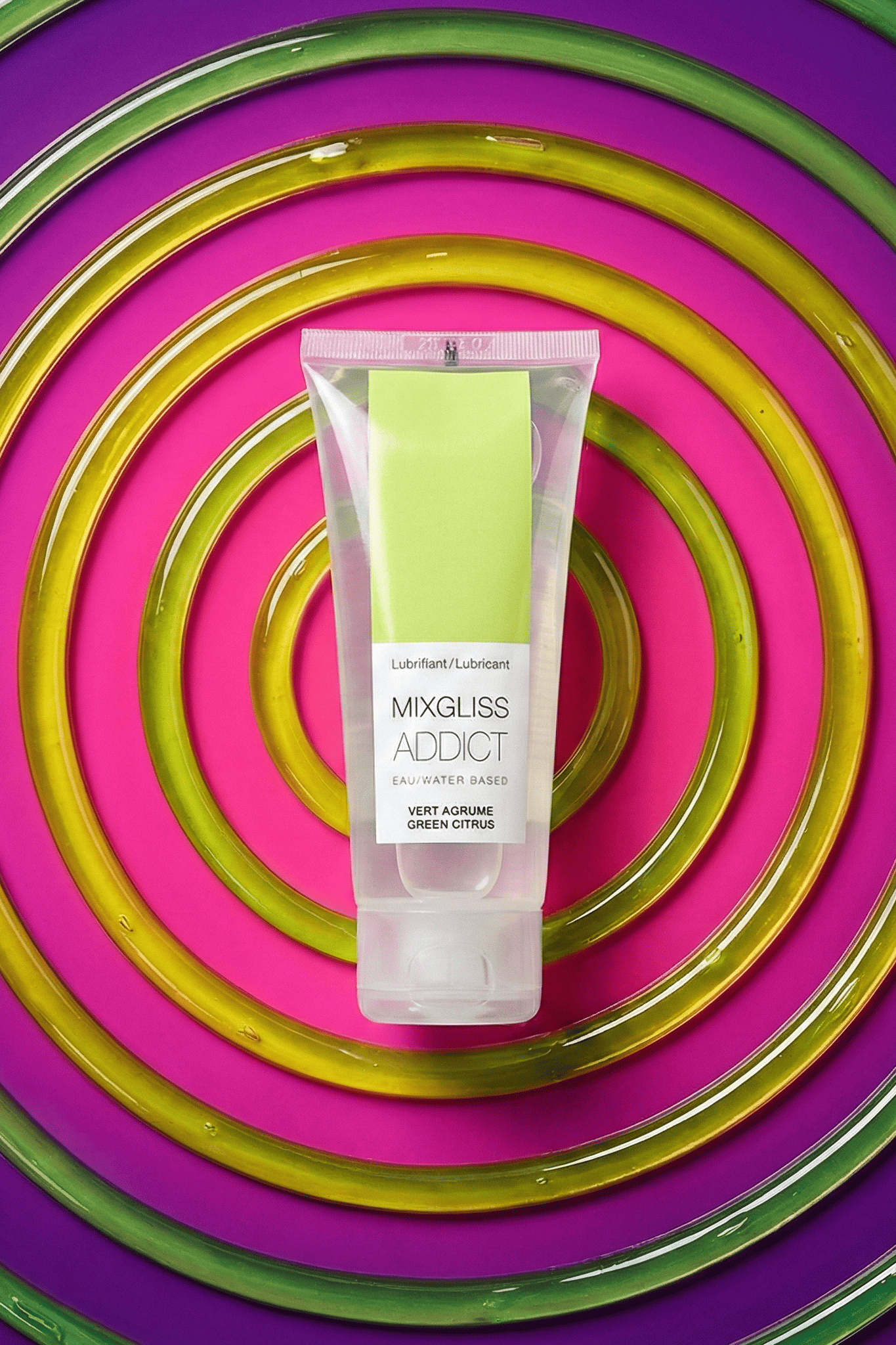 Lubrifiant intime à base d'eau Mixgliss Addict Vert Agrume 70 ml pH neutre sans parabènes embrassable fabriqué en France compatible sextoys préservatifs