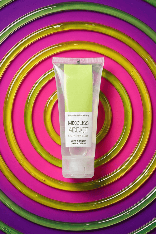 Lubrifiant intime à base d'eau Mixgliss Addict Vert Agrume 70 ml pH neutre sans parabènes embrassable fabriqué en France compatible sextoys préservatifs