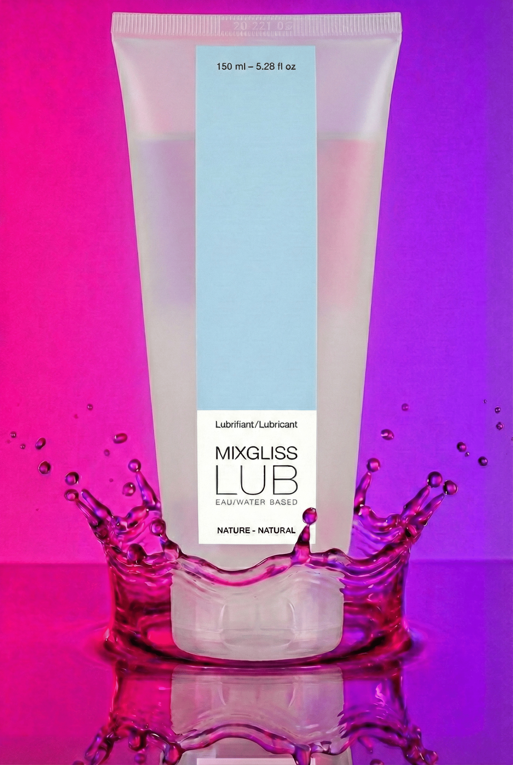 Lubrifiant intime à base d'eau Mixgliss Lub Nature sans parfum inodore incolore 150 ml fabriqué en France compatible sextoys préservatifs peaux sensibles