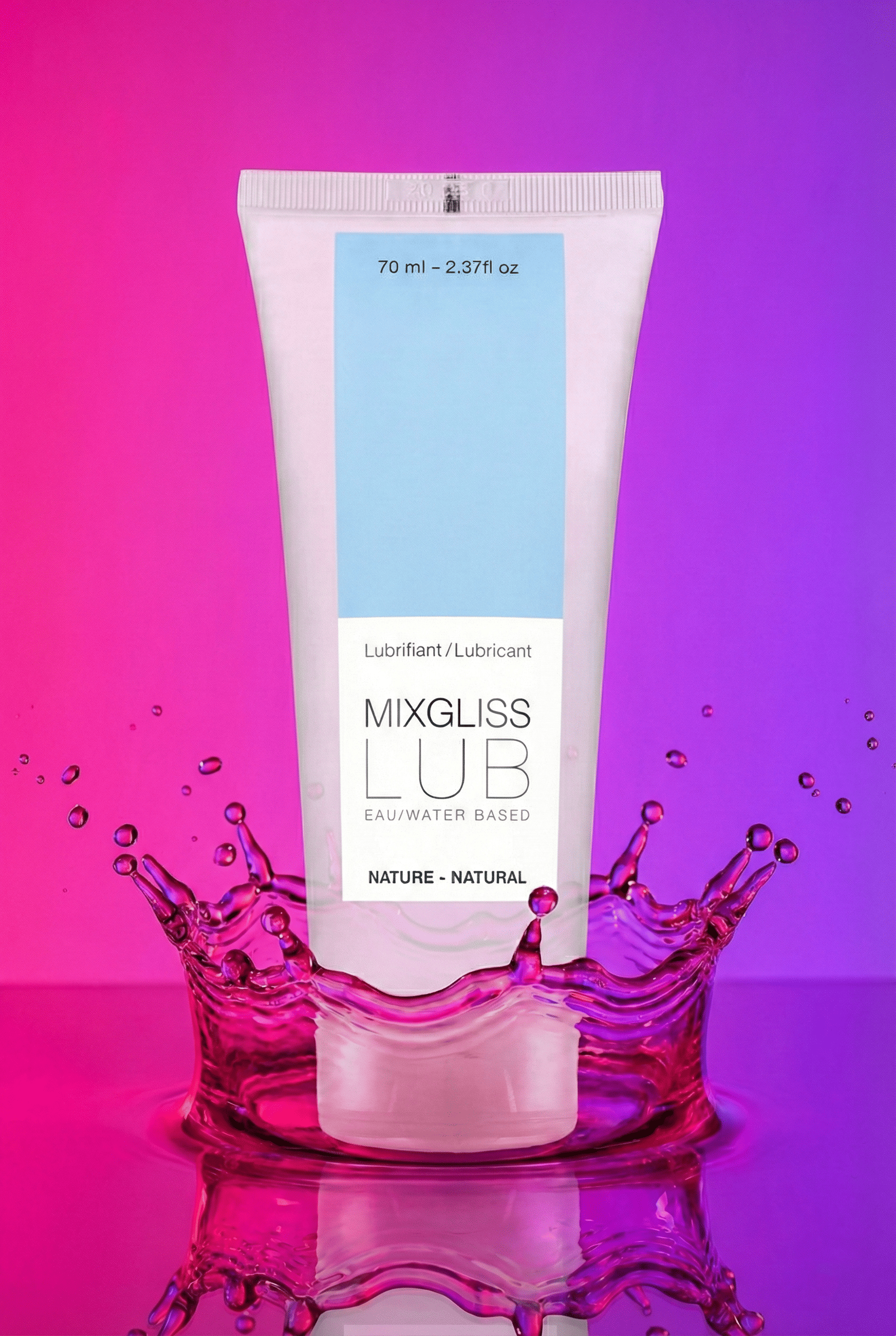 Lubrifiant intime à base d'eau Mixgliss Lub Nature sans parfum inodore incolore 70 ml fabriqué en France compatible sextoys préservatifs peaux sensibles