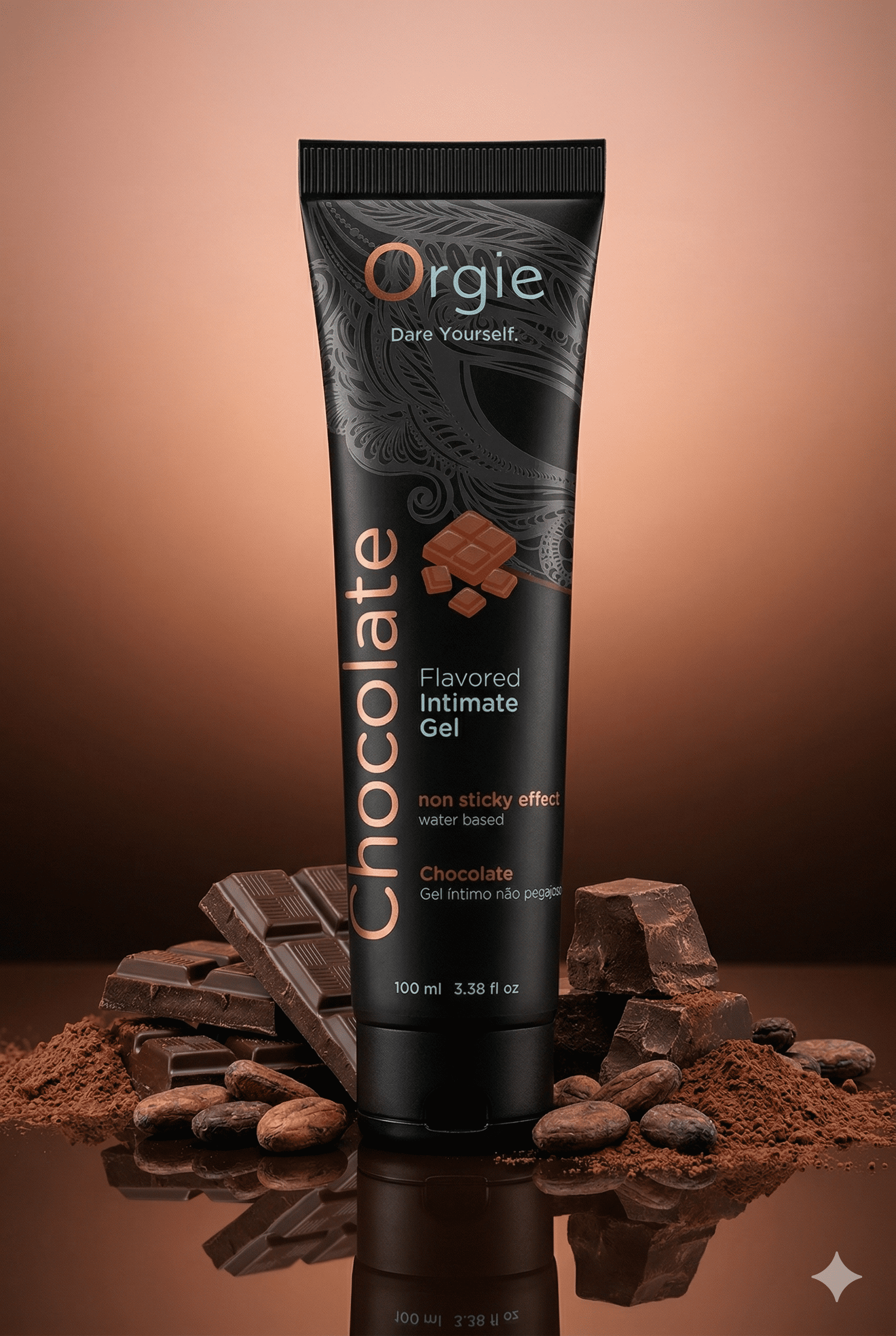 Lubrifiant intime embrassable léchable Orgie Lube Tube Chocolate saveur chocolat menthe base eau 150 ml compatible sextoys préservatifs fabriqué Portugal