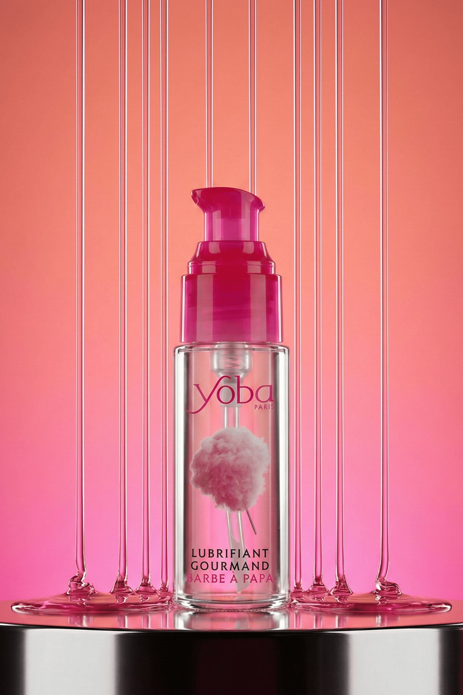 Lubrifiant intime gourmand Yoba Nature Paris barbe à papa base eau 50 ml léchable embrassable compatible préservatifs latex sextoys flacon doseur