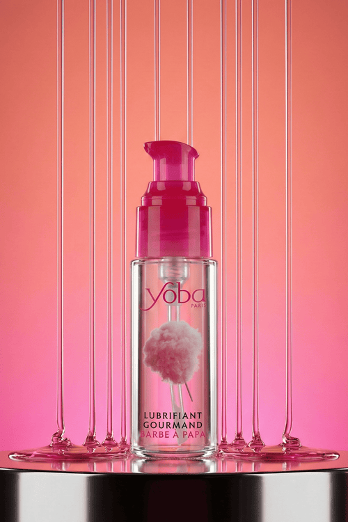 Lubrifiant intime gourmand Yoba Nature Paris barbe à papa base eau 50 ml léchable embrassable compatible préservatifs latex sextoys flacon doseur