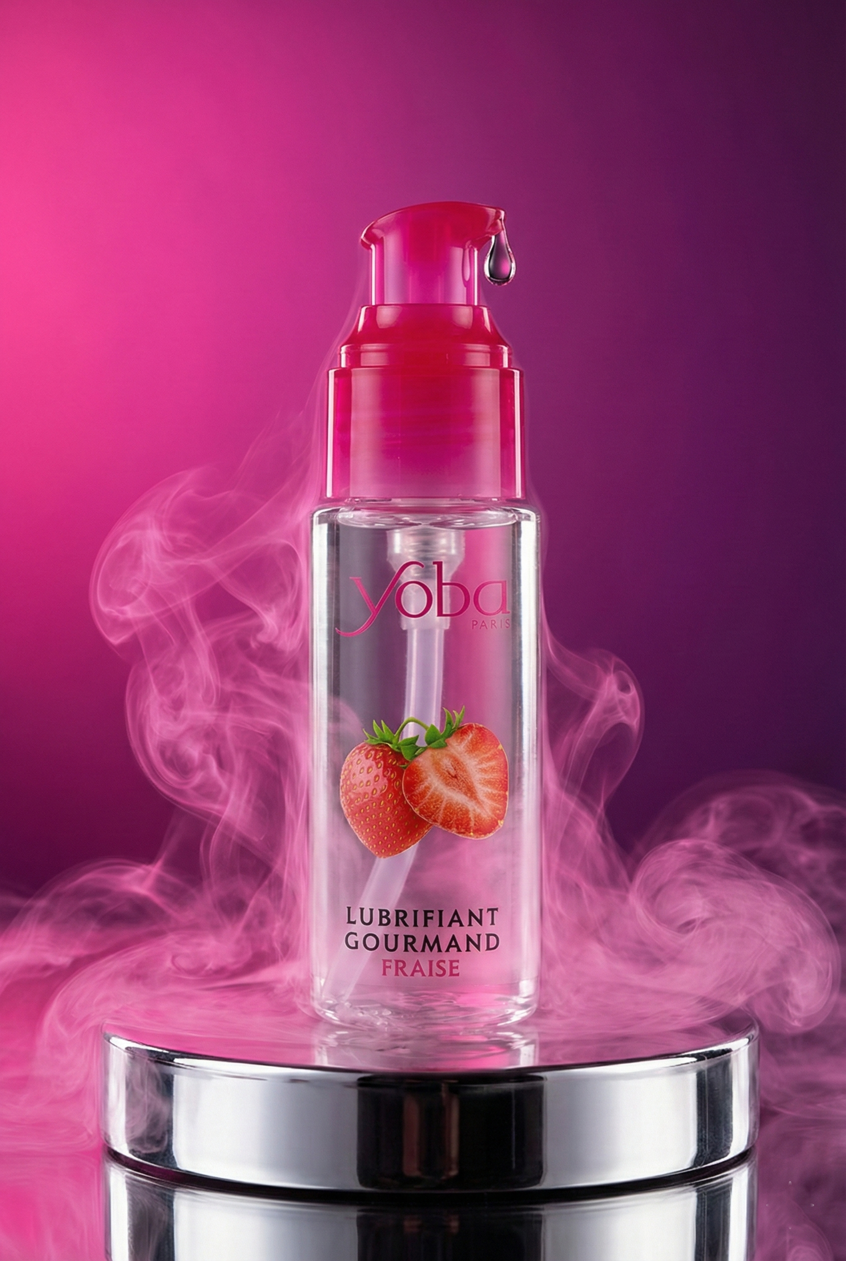 Lubrifiant intime gourmand Yoba Nature Paris fraise base eau 50 ml léchable embrassable compatible préservatifs latex sextoys flacon doseur