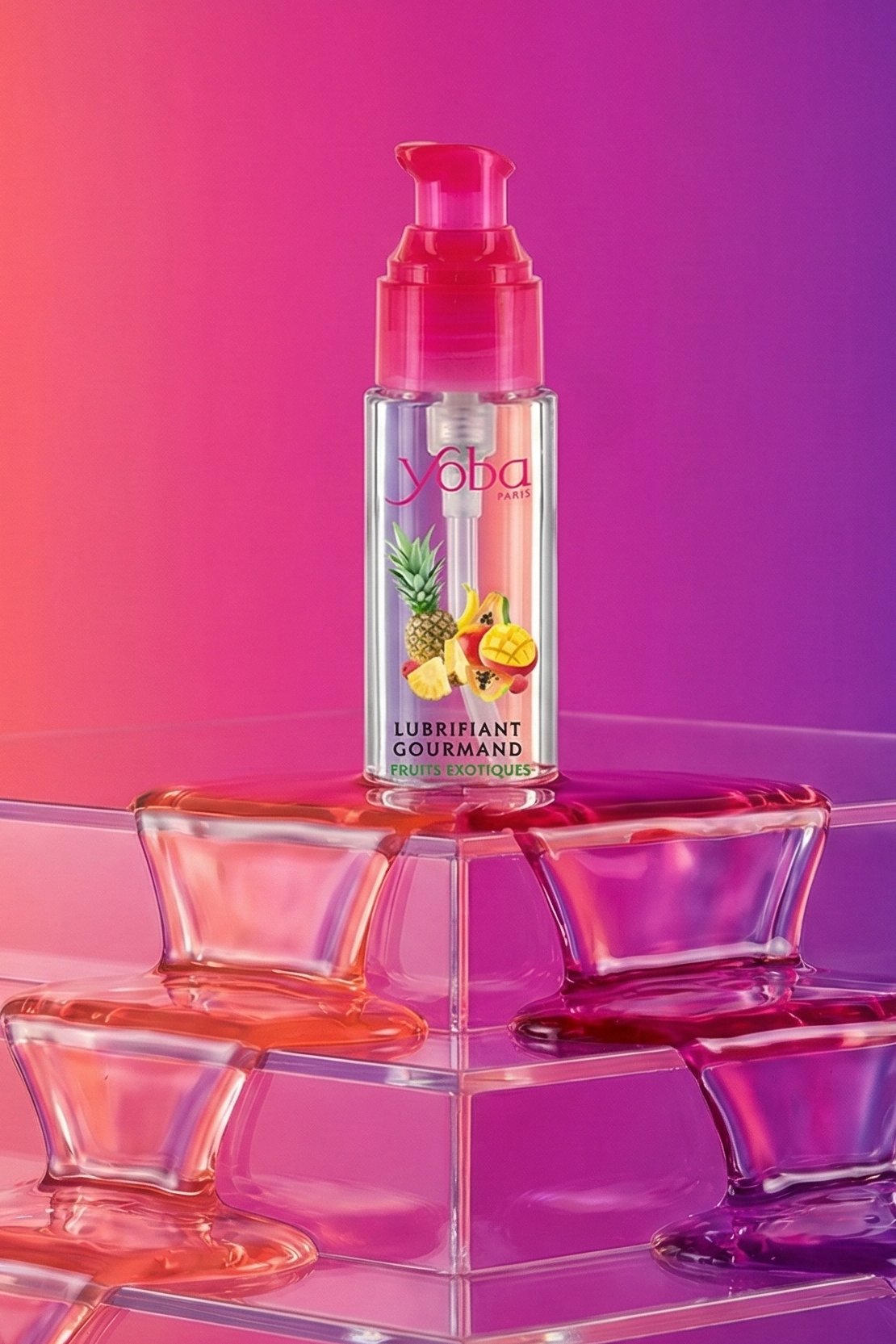 Lubrifiant intime gourmand Yoba Nature Paris fruits exotiques base eau 50 ml léchable embrassable compatible préservatifs latex sextoys flacon doseur