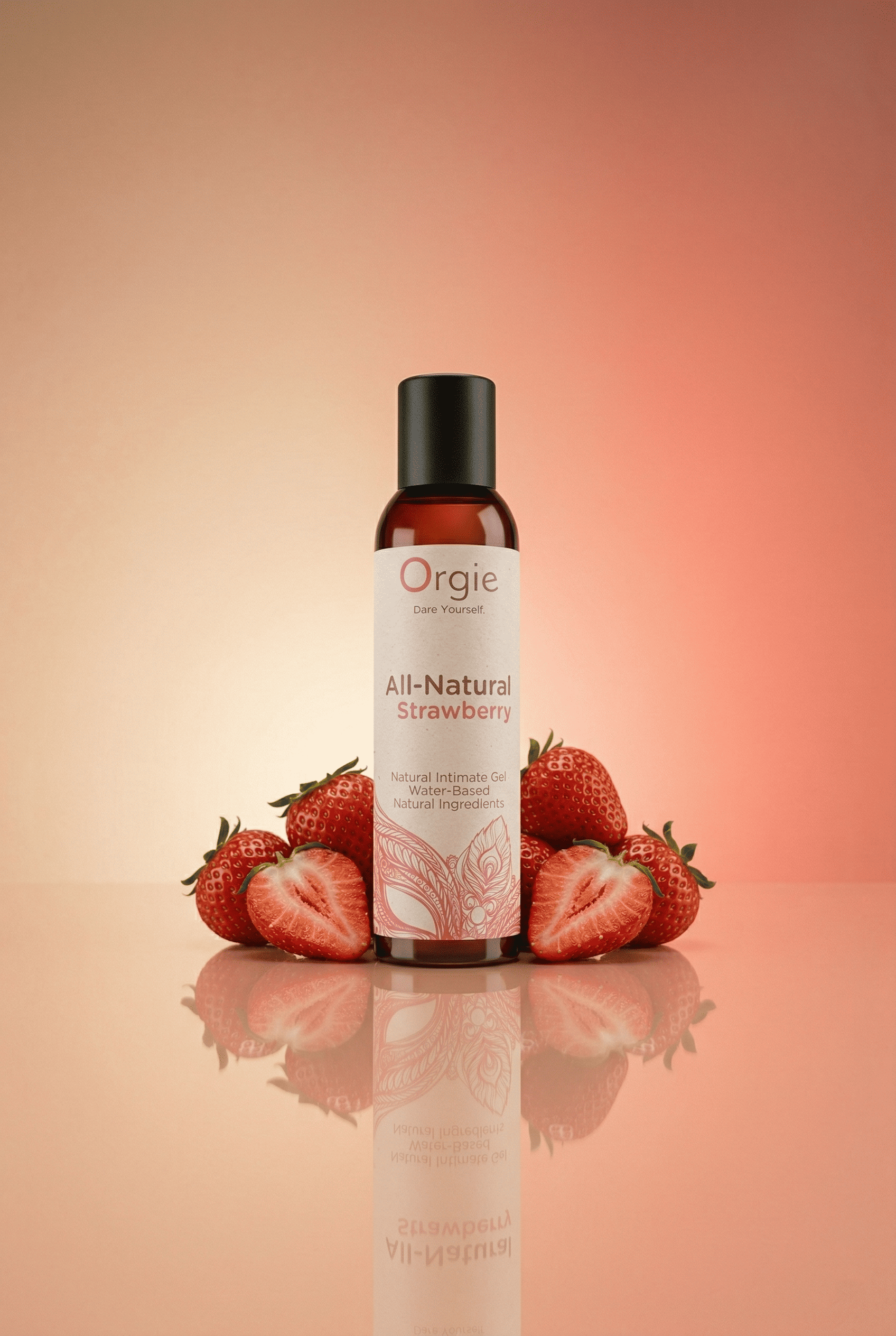 Lubrifiant intime naturel Orgie All Natural Strawberry fraise base eau sans glycérine sans parabènes sans silicone 150 ml compatible sextoys préservatifs fabriqué Portugal