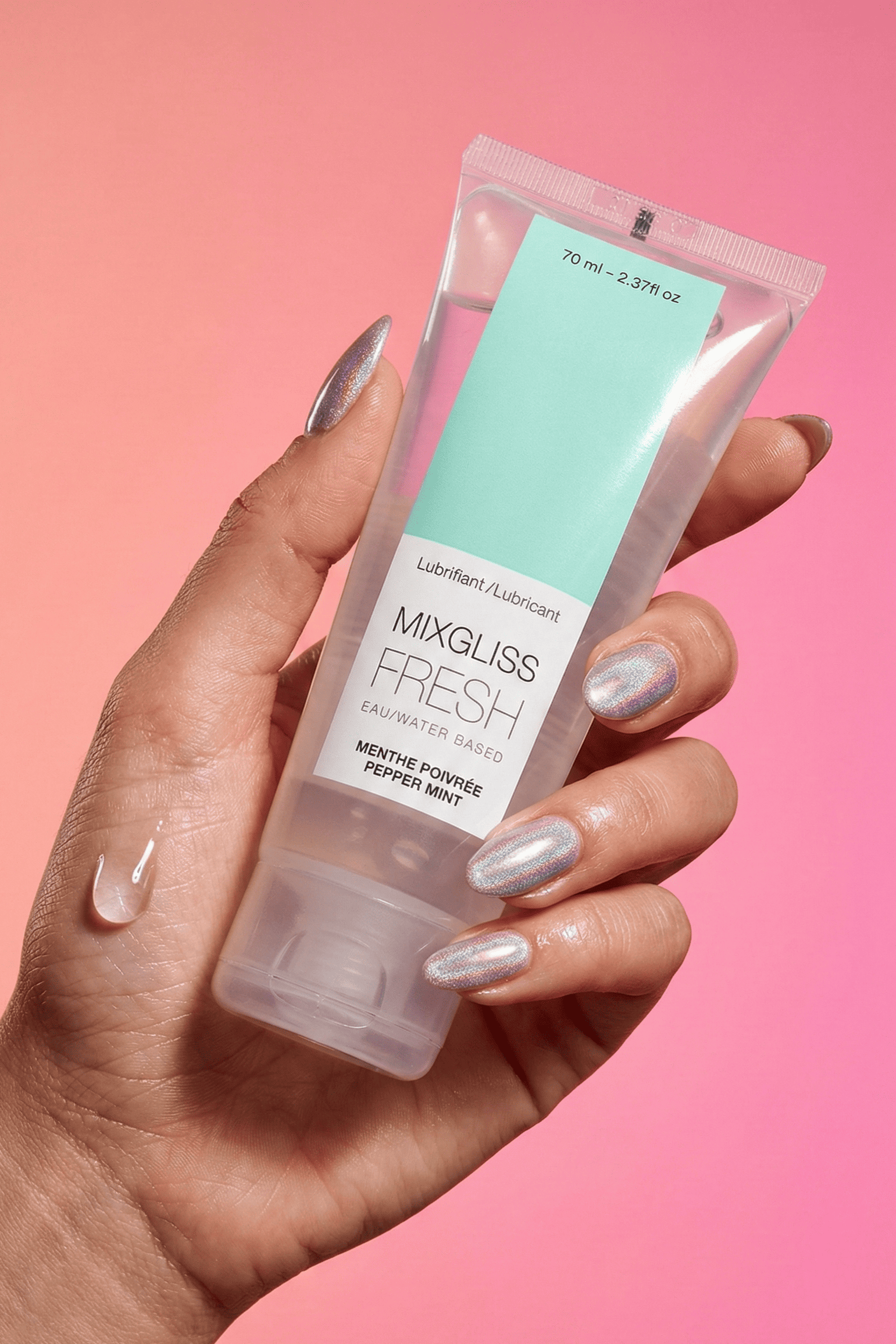 Lubrifiant intime rafraîchissant Mixgliss Fresh menthe poivrée base eau 70 ml effet froid retardant fabriqué en France compatible sextoys préservatifs