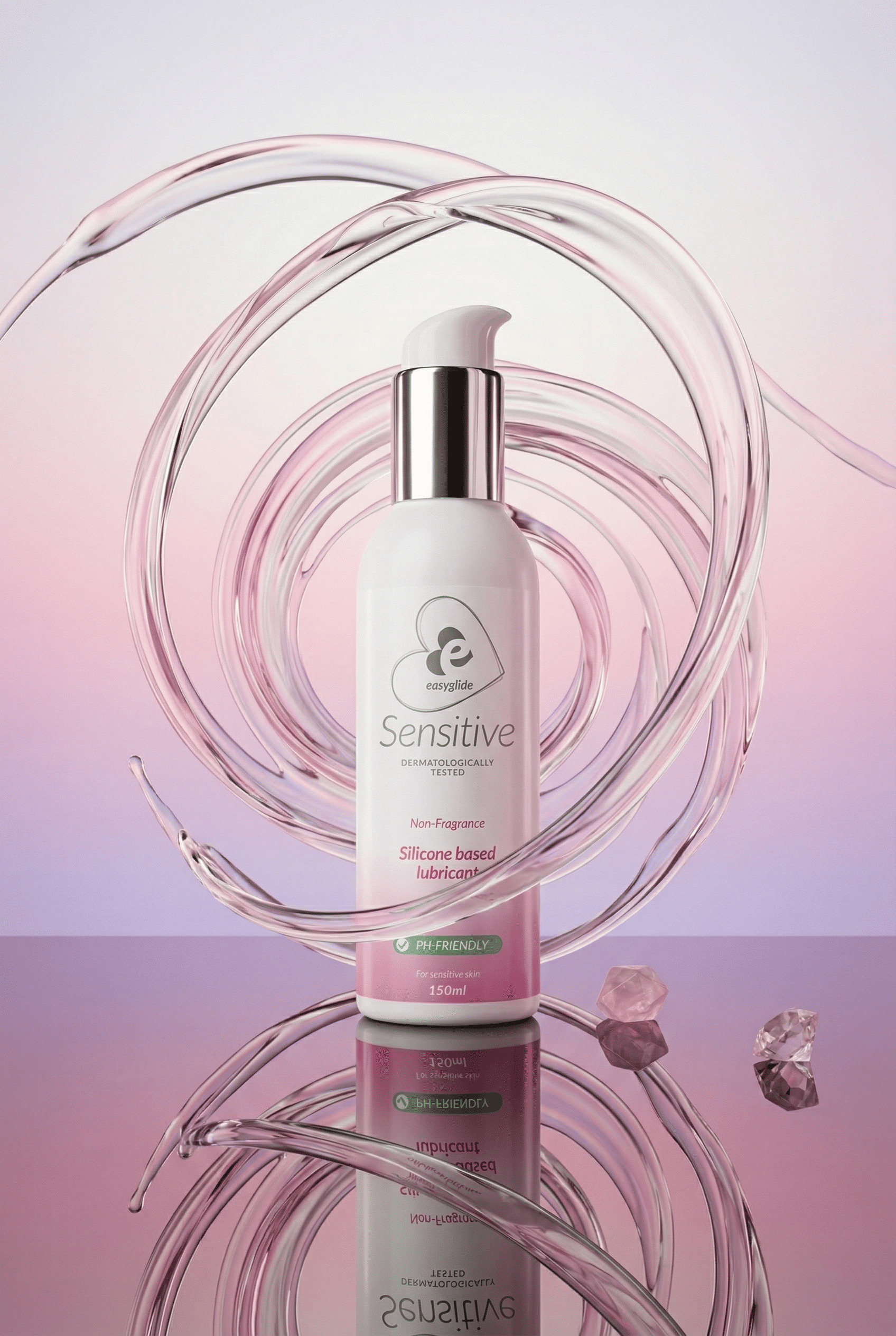 Lubrifiant silicone sensitive EasyGlide dimethicone pur hypoallergénique végan inodore 150 ml peaux sensibles compatible préservatifs latex métal verre bois