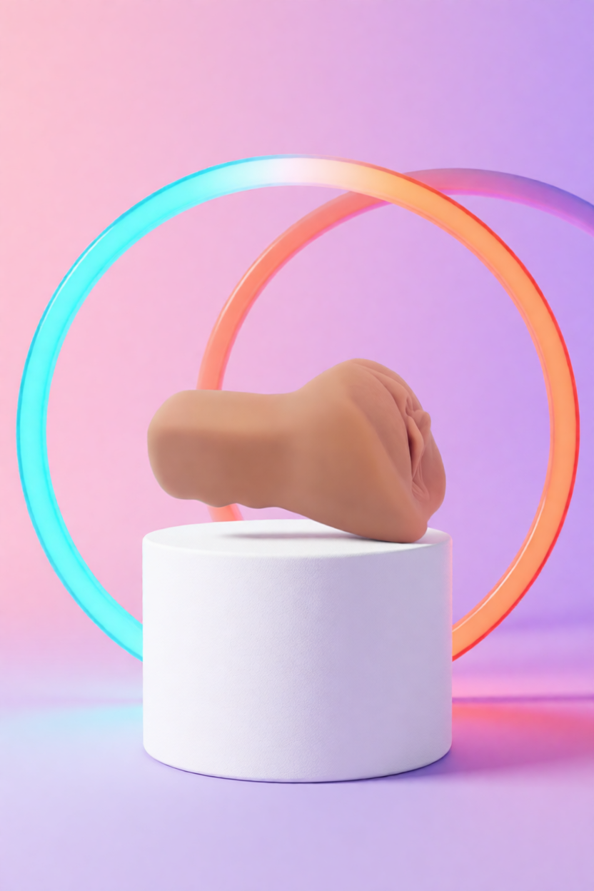 Masturbateur vaginal hyper réaliste premium Emma d'Alive en TPE qualité supérieure couleur caramel avec textures internes