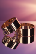 Menottes manchette métal doré or rose poli miroir Dona Slave Taboom chaîne dorée diamètre 6 cm sans nickel bondage luxe joaillerie