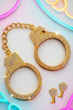 Menottes métal doré strass Diamond Wrist Taboom 2 clés cœur serties strass pochette rangement système ajustable BDSM bondage glamour