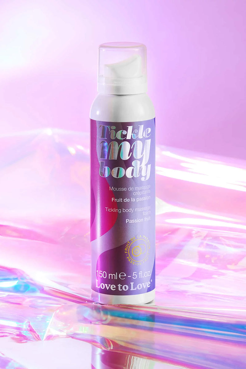 Mousse de massage crépitante Tickle My Body Love to Love effet pétillant rafraîchissant parfum fruit de la passion tropical 150 ml cosmétique érotique fabriquée Italie sensations tactiles