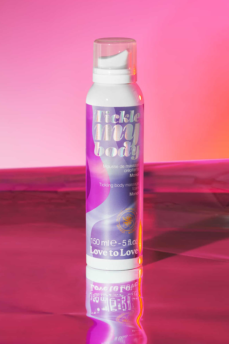 Mousse de massage crépitante Tickle My Body Love to Love effet pétillant rafraîchissant parfum monoï tiaré 150 ml cosmétique érotique fabriquée Italie sensations tactiles tropicales
