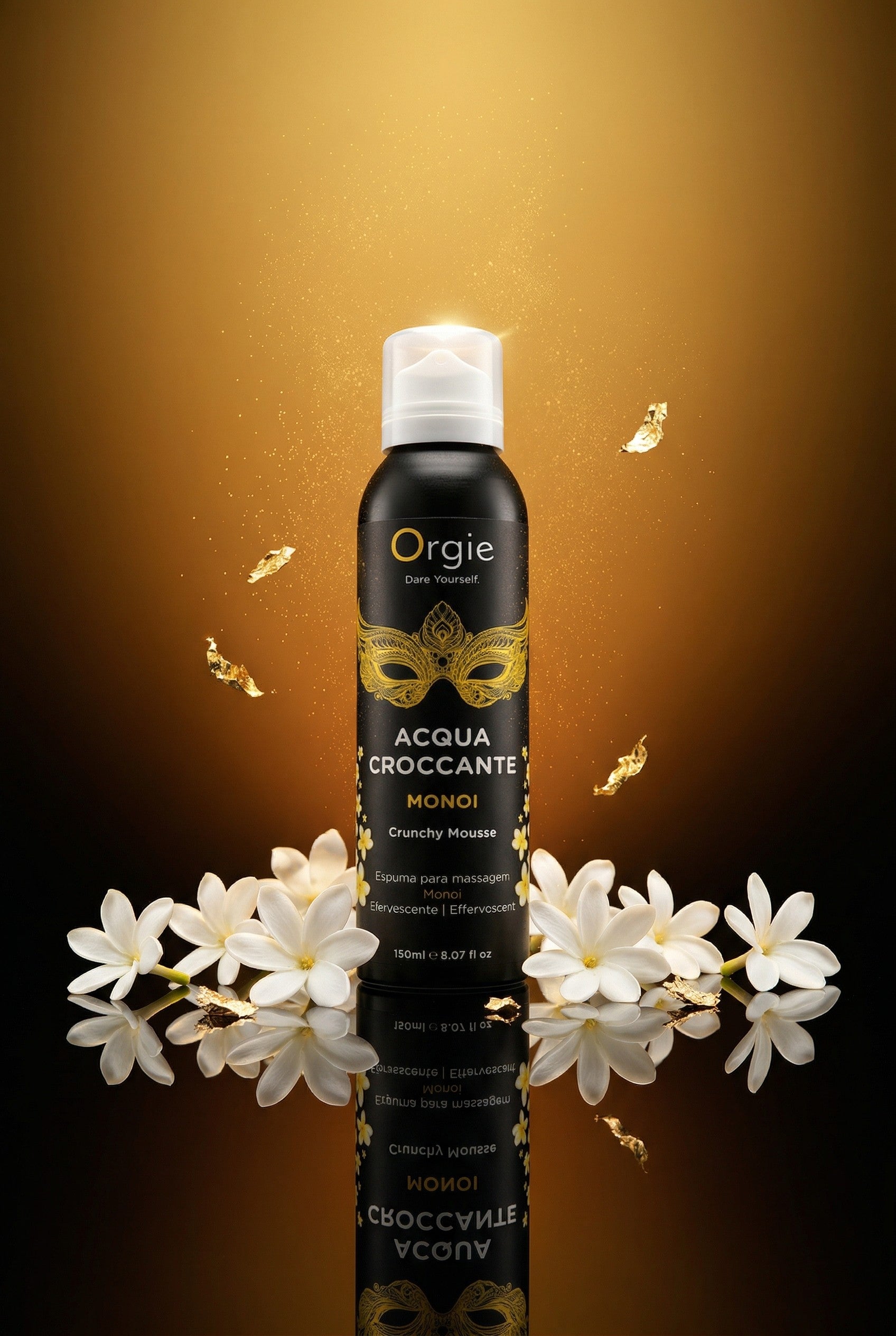 Mousse massage effervescente croquante Acqua Croccante Monoï Orgie parfum monoï tropical hydratante 150 ml fabriqué Portugal usage externe