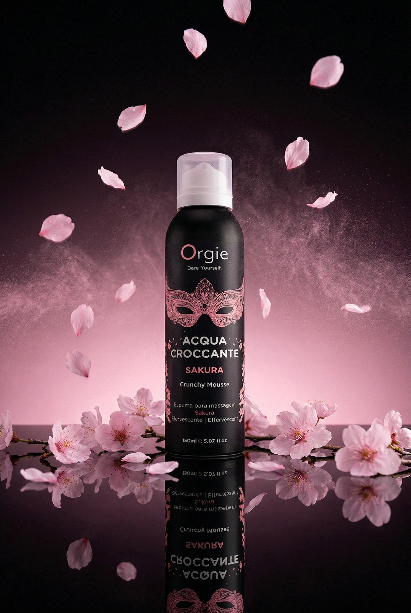 Mousse massage effervescente croquante Acqua Croccante Sakura Orgie fleur de cerisier japonais hydratante 150 ml fabriqué Portugal usage externe