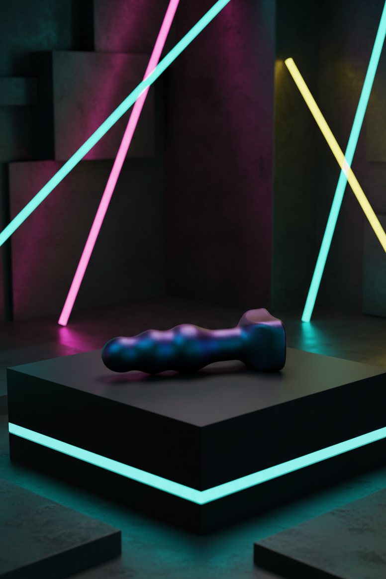 Plug anal à percussion Space Invader de Hueman en silicone doux avec 4 modes de va-et-vient et hampe nervurée