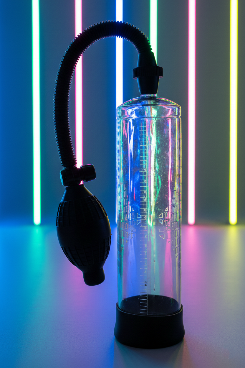 Pompe pénis manuelle poire Biggy Pump Wooomy cylindre transparent IPX8 submersible caoutchouc ABS sans phtalates 24 cm