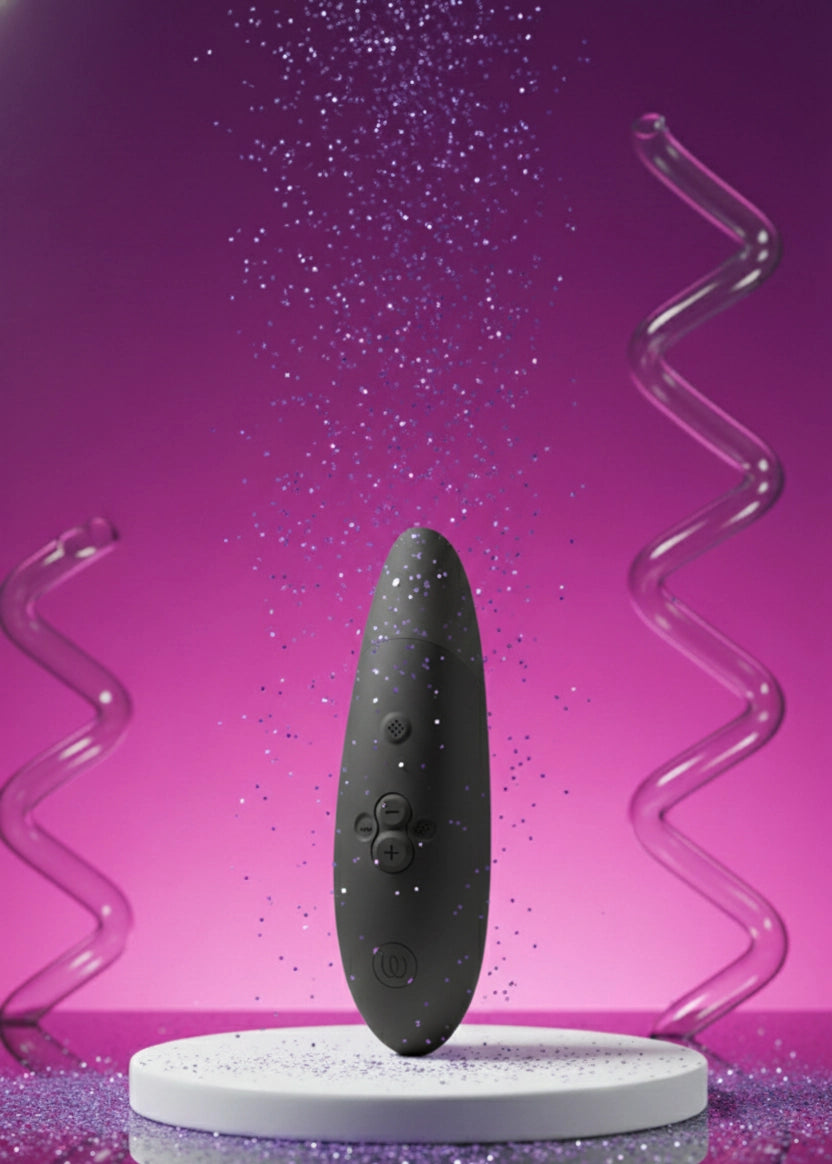 Stimulateur clitoridien Womanizer Enhance noir technologie Pleasure Air sans contact tête XL 10 niveaux air pulsé 10 niveaux vibration 1000 combinaisons silicone hypoallergénique étanche IPX7 rechargeable USB magnétique 15,8x5x5,2cm pochette rangement garantie 5 ans