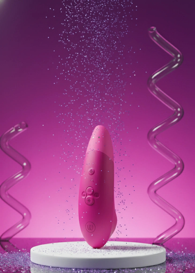 Stimulateur clitoridien Womanizer Enhance rose technologie Pleasure Air sans contact tête XL 10 niveaux air pulsé 10 niveaux vibration 1000 combinaisons silicone hypoallergénique étanche IPX7 rechargeable USB magnétique 15,8x5x5,2cm pochette rangement garantie 5 ans