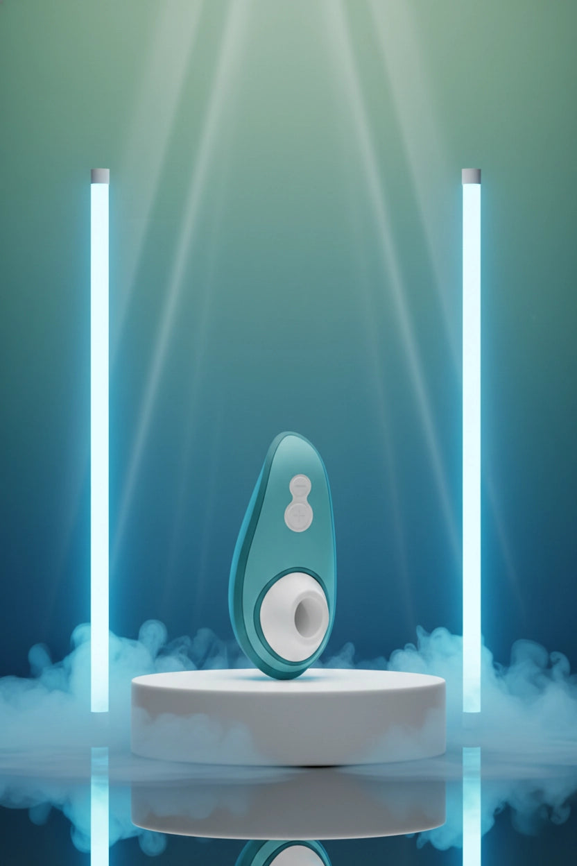 Stimulateur clitoridien voyage Womanizer Liberty 2 bleu Pleasure Air sans contact 8 niveaux intensité couvercle rangement magnétique silicone hypoallergénique sans phtalates étanche IPX7 rechargeable USB magnétique 10,5x5x4cm