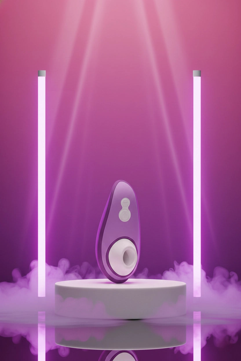Stimulateur clitoridien voyage Womanizer Liberty 2 violet Pleasure Air sans contact 8 niveaux intensité couvercle rangement magnétique silicone hypoallergénique sans phtalates étanche IPX7 rechargeable USB magnétique 10,5x5x4cm