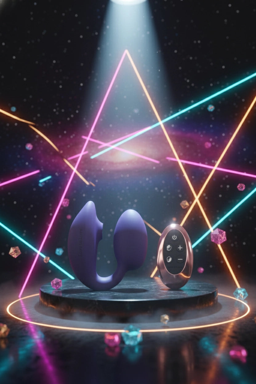 Stimulateur double Love To Love Wonder Lover violet flapping clitoridien 3 modes œuf vibrant point G 5 intensités cou flexible 180° télécommande LED 10m silicone ABS sans phtalates étanche IPX7 rechargeable USB magnétique 9,8x3,9cm