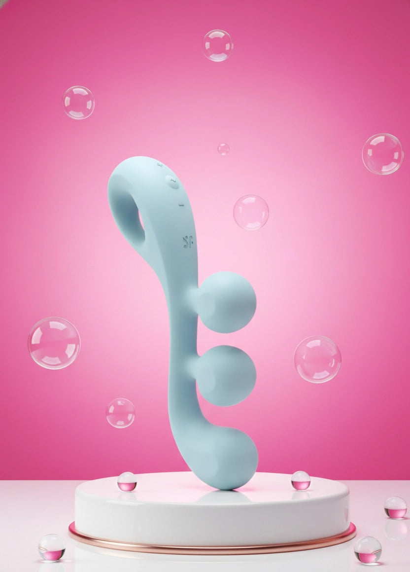 Vibromasseur multi-stimulation Satisfyer Tri Ball 2 3 moteurs indépendants stimulation simultanée clitoris vagin anus tige flexible 10 programmes vibration 5 intensités silicone bio-compatible ABS étanche IPX7 rechargeable USB magnétique garantie 15 ans 23x3cm